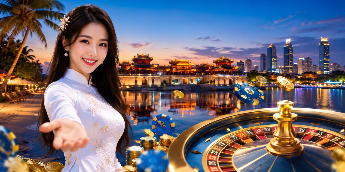 Người dùng tại Huế trong trang phục áo dài truyền thống trải nghiệm roulette casino trực tuyến